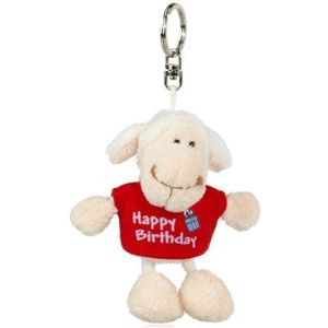 NICI 32322 sleutelhanger schapen Happy Birthday rood, Wit, 10cm, klassiek