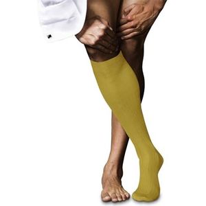 FALKE Heren nr. 10 lange sokken ademend katoen lichte glans versterkt platte naad fijn geribbelde tenen elegant effen elegant voor kleding en werk 1 paar, geel (Nugget 1222)