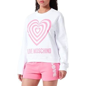 Love Moschino Sweat-Shirt à col Rond Coupe Droite Maillot de survêtement, Blanc Optique, 44 Femme, Blanc Optique, 44