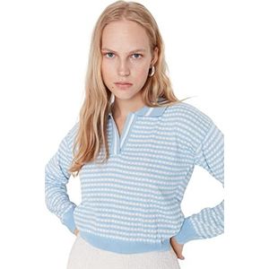 Trendyol Black Polo gebreide kraag sweater dames, blauw, S, Blauw