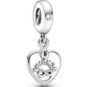 Pandora Moments Sterling Silver Friends Forever Heart Dangle Charm, één maat, geen edelsteen, Metaal, Geen edelsteen