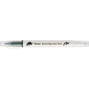 Pentel Arts Brush Sign Pen Twin SESW30C Penseelstiften, 2 punten, brede en fijne punt, aanpasbaar, olijfgroen, 10 stuks
