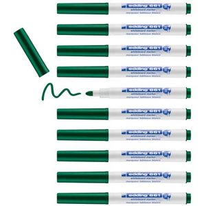 edding 661 whiteboard-marker, groen, 10 stiften, ronde punt 1-2 mm, uitwisbare viltstift voor whiteboards