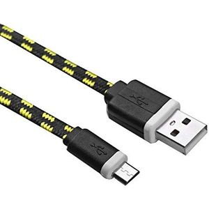 Micro-USB-kabel voor Motorola Moto E5 Play, Android-smartphone, USB-aansluiting, veters, nylon, zwart