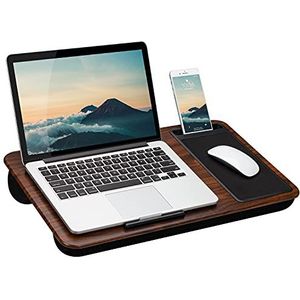 LAPGEAR Home bureau met rand voor apparaat, muismat en telefoonstandaard - espresso houtnerf - geschikt voor laptops tot 15,6 inch - stijl nr. 91575