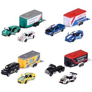 Majorette - Race Trailer Set – 2 speelgoedauto's en 1 aanhanger voor motorsport auto's en trailer metaal 19 cm voor kinderen vanaf 3 jaar – model willekeurig