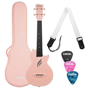 CASCHA Koolstofvezel concert-ukelele I starterset voor ukelele met 3 plectrums tas I ukelele set carbon snaren I kleine Hawaiigitaar voor gevorderden I roze