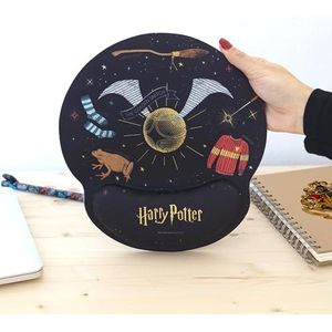WONDEE Harry Potter Ergonomische muismat met levendig gouden patroon, Nimbus 2000 en meer - Harry Potter geschenken, gel muismat met polssteun, Harry Potter Mouse Pad