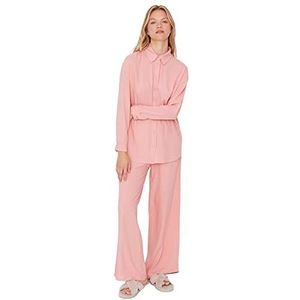 Trendyol Ensemble pyjama uni pour femme avec chemise/pantalon, poudre, 62
