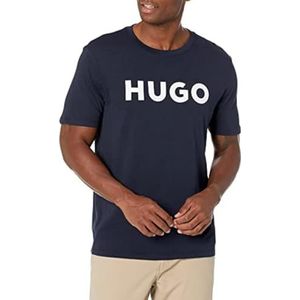 Hugo Boss Heren T-shirt met korte mouwen en logo-print, marineblauw, XL, Navy Blauw