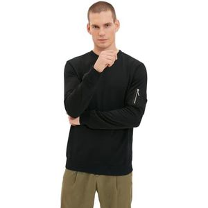 Trendyol Heren sweatshirt standaard ronde hals effen sweatshirt, zwart, S, zwart.