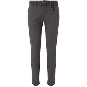 TOM TAILOR Denim Heren Straight Chino broek met riem, 23995 - Grijs Bruin Check Garen Dye, 32W / 34L