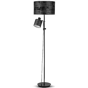 REV - Vloerlamp 2 vintage lampen met schakelaar - Woonkamer vloerlamp met fluwelen stoffen kap en E27 fitting - zwarte staande leeslamp als decoratie voor woonkamer en slaapkamer