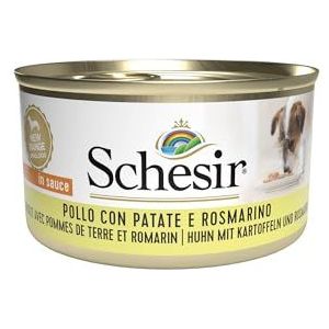 Schesir, Natvoer voor volwassen honden met kip, aardappelen en rozemarijn, zoete gelei (24 blikjes van 85 g)