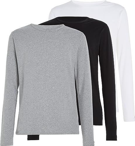 Tommy Hilfiger 3P L Tee T-shirts L/S heren, zwart/wit/grijs heather