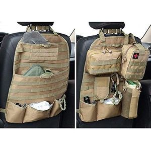 wrumava Auto stoel rugleuning organizer, tactisch Molle nylon voertuigpaneel, universele pasvorm voor auto achterbank (Olny Tan Molle stoelorganizer)