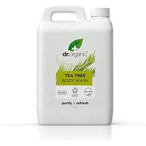 Dr Organic Teebaum douchegel, 5 liter, met pomp, natuurlijk, veganistisch, dierproefvrij, parabenen en SLS-vrij, recyclebare verpakking, biologisch gecertificeerd