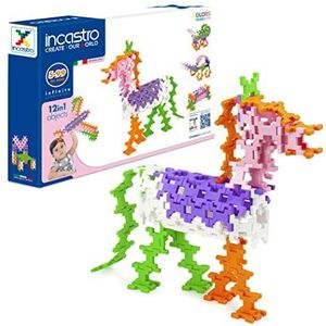 Incastro - Maxi Pink, 100 stuks, enkele bouwsteen, spel voor het hele gezin, 12 bouwen, educatief spel, ontworpen en vervaardigd in Italië, verschillende moeilijkheidsniveaus