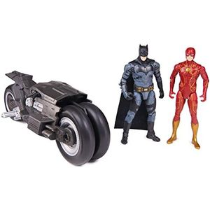 dc comics The FLAH Batcycle Pack + 2 figuren van 10 cm – voertuig + bewegende figuren – beleef de avonturen van Batman en Flash superhelden opnieuw – The Flash Film – speelgoed voor kinderen vanaf 3