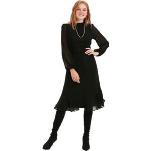 Trendyol Trendyol Dames A-lijn geweven midi-jurk regular fit damesjurk (1 stuk), zwart.