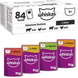 Whiskas 1 + kattenvoer naar klassieke keuze in saus, 84 x 85 g (1 grote verpakking) - hoogwaardig natvoer voor volwassen katten in 84 zakjes