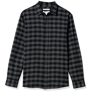 Amazon Essentials Flanellen overhemd voor heren met lange mouwen, slim fit, tartan Black Charcoal Buffalo, XL