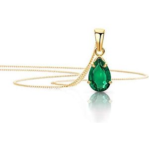 Orovi Sieraden dames halsketting met hanger peer edelsteen smaragd groen ketting van 9 karaat / 375 goud geelgoud, lengte 45 cm, goud, smaragd gemaakt, Goud, Synthetische smaragd
