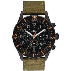 s.Oliver 2033501 heren chronograaf analoog textiel polshorloge zwart waterdicht 5 bar in geschenkdoos, zwart., Edelstahl, klokken