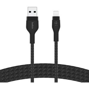 Belkin BoostCharge Pro Flex gevlochten USB type A naar Lightning-kabel MFi-gecertificeerd voor iPhone 13, 12, 11, Pro, Max, Mini, SE, iPad en meer, 2 m, zwart