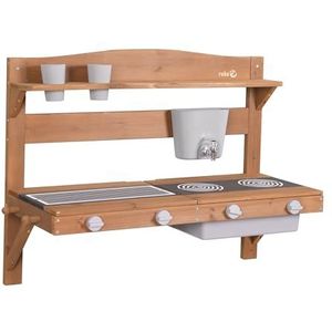 roba Wandkeuken voor buiten, met spoelbak, kookplaten en watertank, ideaal van 18 maanden tot 8 jaar, hangende keuken van massief hout, geglazuurd teak