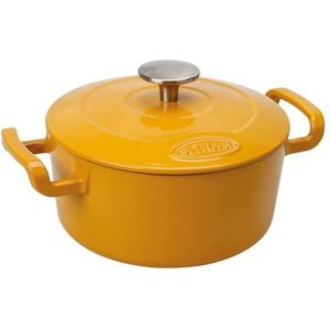 Sitram 711980 Sitrabella stoofpan van geëmailleerd gietijzer, rond, Ø 20 cm, 2,5 liter, email, mosterd, binnen, wit, alle warmtebronnen inclusief inductie, ideaal voor 2-3 gasten