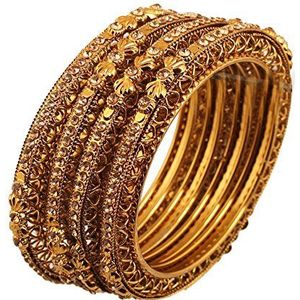 Touchstone ""Golden Bangle Collection"" Indiase Bollywood etnische filigraan gele strass designer sieraden metalen armbanden antiek gouden armbanden voor vrouwen. Set van 4, metaal, citrien, Hout Metaal