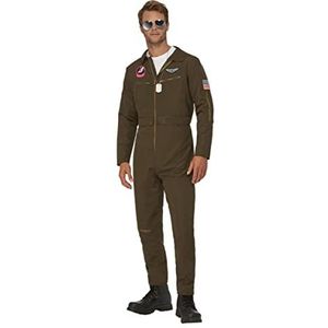 Smiffys Top Gun Maverick pilotenkostuum voor heren, groen met jumpsuit en verwisselbare naambadges, officieel gelicentieerd Top Gun Maverick, kostuum voor volwassenen