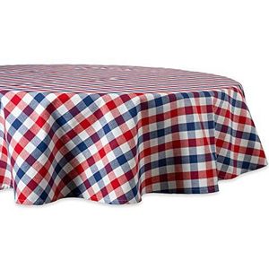 DII Tabletop Collection Rond tafelkleed van katoen, geruit, rood, wit, blauw, 177,8 cm