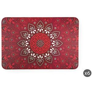Excelsa Mandala Set van 6 placemats, 43 x 29 cm, rood