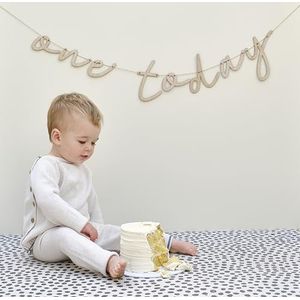 Ginger Ray One Today' Houten letterslinger voor baby's 1e verjaardag, decoratie om op te hangen, 1,5 m, neutraal