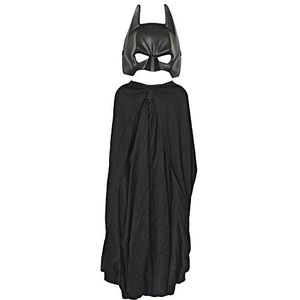 RUBIES Officiële DC Batman verkleedset zwarte cape + zwart pvc-masker voor kinderen, één maat, met de afbeelding van de superheld Batman, voor Halloween, carnaval, Kerstmis