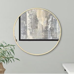 Americanflat Ronde gouden spiegel met aluminium frame, 50 cm, ronde spiegel voor slaapkamer, entree en woonkamer, wandspiegel voor badkamer, incl. ophangmateriaal