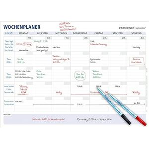 STAEDTLER Lumocolor, 641 A1-1, weekplanner, herbruikbaar, droog afwasbaar, formaat DIN A1, in set met 2 pennen, correctable M, rood, zwart en 2 penklemmen, A1-1