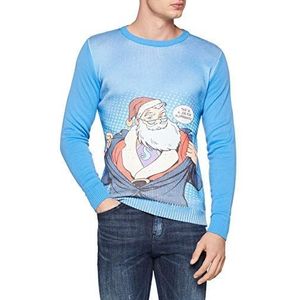 British Christmas Jumpers Super Santa Printed Knitted Christmas Jumper herentrui, blauw (blauw), M, Blauw