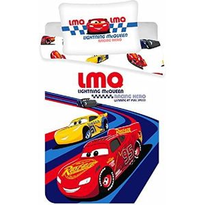 JFabrics Beddengoed Disney Cars Racing Hero 100% katoen, dekbedovertrek voor baby's of juniorbed, 100 x 135 cm, kussensloop 40 x 60 cm