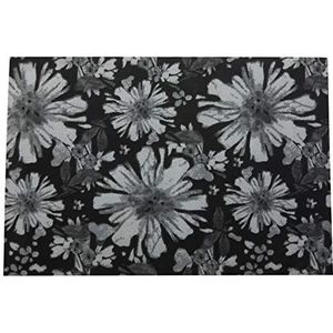 Catral Tapijtloper keukentapijt hal tapijtloper flores polyester rubber zwart wit 50x75 cm 40020030