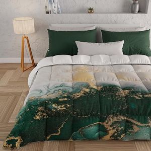 PETTI Artigiani Italiani - Winterdekbed voor tweepersoonsbed, effen, met smaragdkleurige digitale print, 100% microvezel, hypoallergeen, gemaakt in Italië