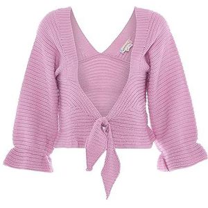 ebeeza Pull cropped en tricot 100% acrylique pour femme avec nœud et col en V - Lavande - Taille M/L, lavande, M
