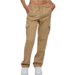 Urban Classics Dames hoge taille keperstof cargo broek dames broek, Effen beige