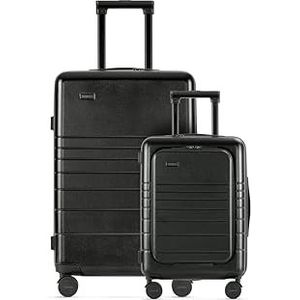 ETERNITIVE - Set van 2 koffers – klein en medium | Reiskoffer van polycarbonaat en ABS | Harde koffer met TSA-slot | 360° rolkoffer, zwart., Set van 2 koffers (S+L)