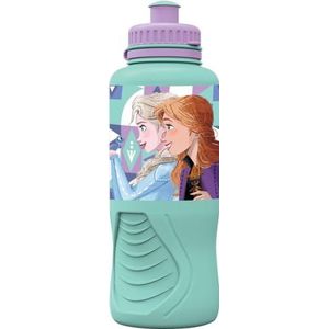 Disney Frozen Elsa en Anna drinkfles voor meisjes, kunststof, blauw, 400 ml, met druppelsluiting en antislipband