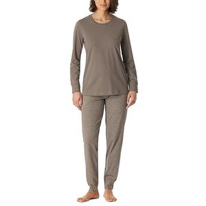Schiesser Lange pyjama van 100% katoen met manchetten, pijamaset voor dames, Taupe_180063