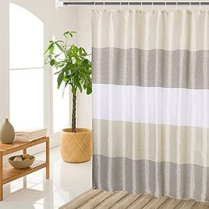 Douchegordijnen voor badkamer, beige, goudkleurig, brons, taupe, bruin, grijs, wit, neutrale strepen, waterdichte stof met 12 kunststof haken, 182,9 x 182,9 cm