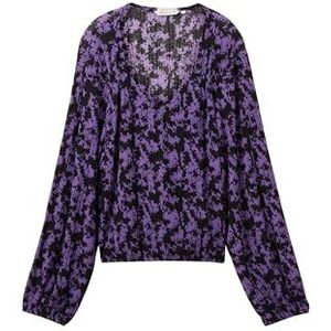 TOM TAILOR Denim Dames T-shirt met motief, 32417-lila zwarte bloemenprint, L, 32417-lila zwarte bloemenprint, L